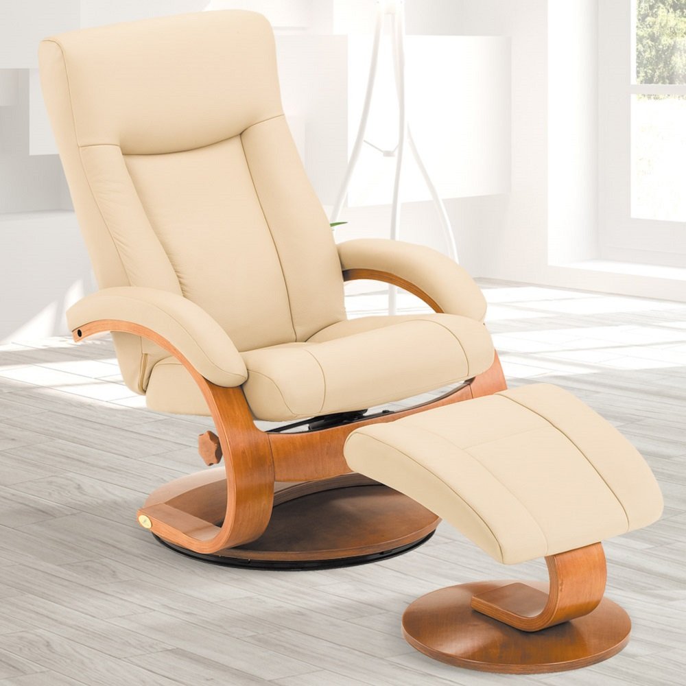 Mac Motion Oslo Collection Cobblestone Top Grain Leather Hamar Recliner And Ottoman,
